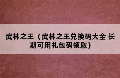 武林之王（武林之王兑换码大全 长期可用礼包码领取）